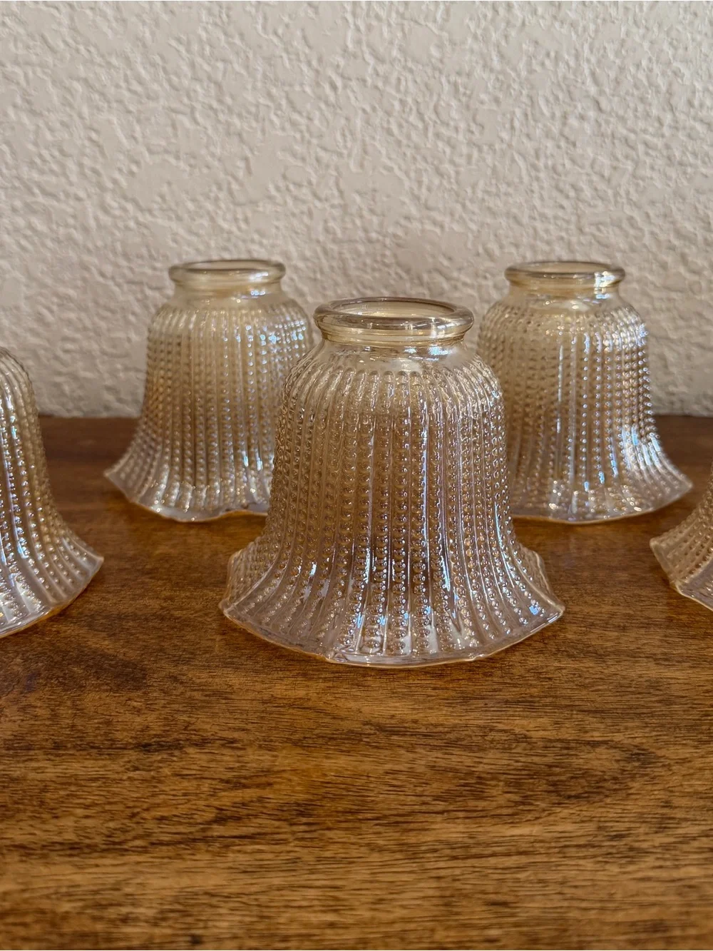 (5) Vintage Iridescent Hobnail Vanity Light Fan Cover Ruffled Nouveau Hollywood